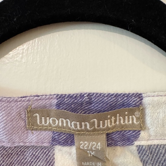 NWT Catherine’s Plaid Button-Up long sleeve Shirt in purple and white - Picture 6 of 6